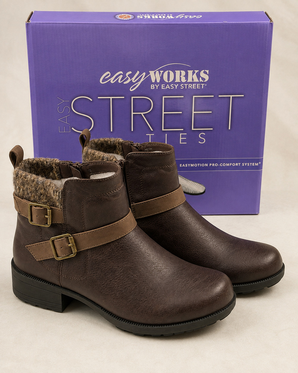NIB Easy Street Kourt Brown Slip Resistant Comfort Ankle Boots Women’s 9W